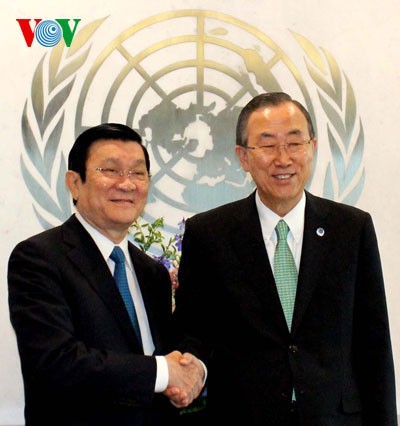 Chủ tịch nước Trương Tấn Sang gặp Tổng thư ký Liên hợp quốc Ban Ki Moon - ảnh 1